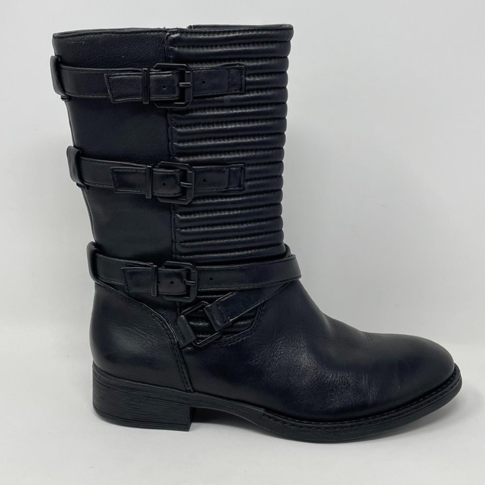 Arturo Chiang Womens Black Leather Side Zip Motocross Style Boot Size 7.5